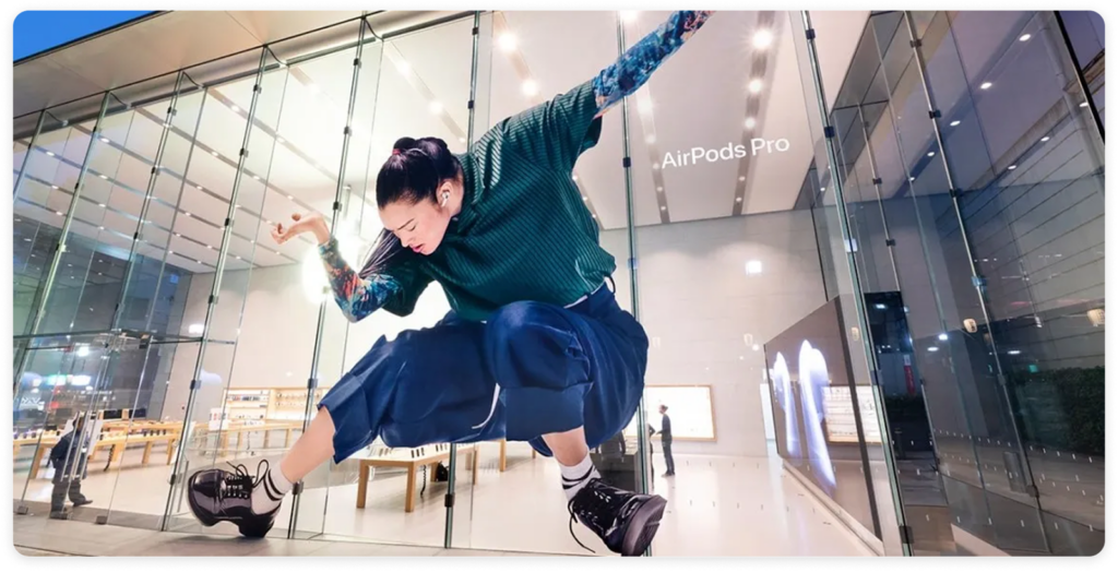 Apple rolled out towering images of dancers for the AirPods Pro launch.