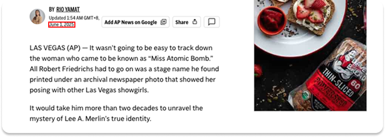 AP News article page with a story excerpt and an image of food on the right.