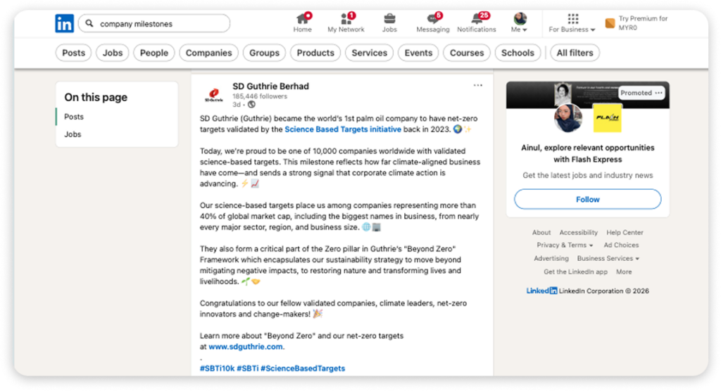 Screenshot of a LinkedIn company post by SD Guthrie.