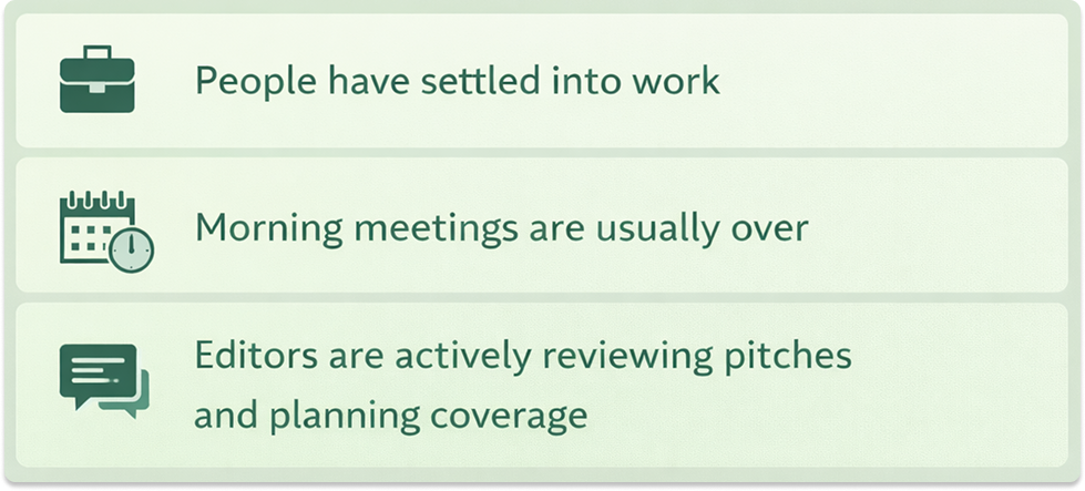 Green infographic showing the best time to send a press release with three key reasons.
