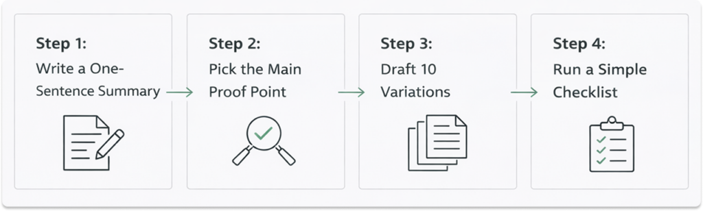 A four-step infographic showing a headline writing process.