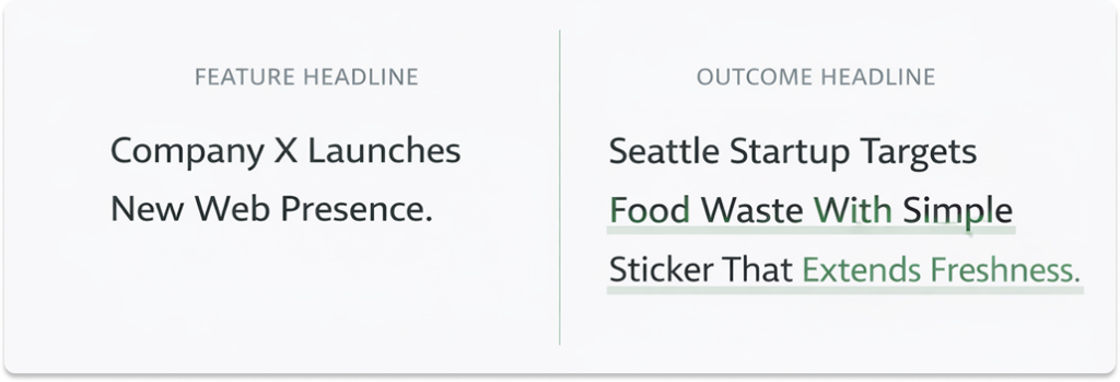A comparison between a feature-focused headline and an outcome-driven headline.