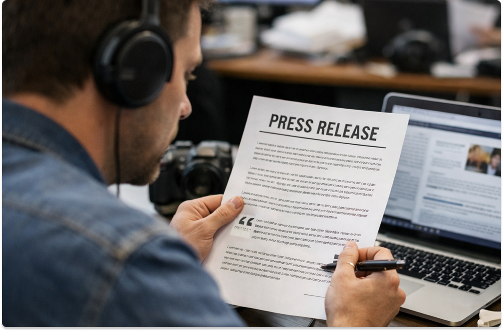 journalist reviewing press release