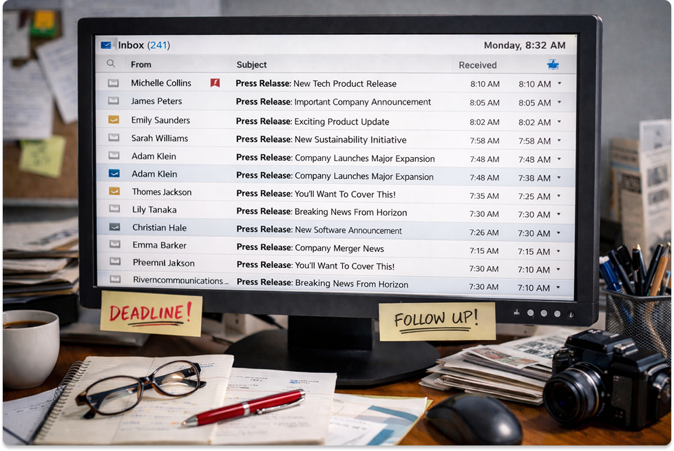 Editor’s inbox on a Monday morning filled with press release emails.